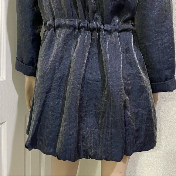 SAMUEL DONG Shimmer Bluish Gray Cinched Waist Bubble Coat Jacket Size L - Picture 10 of 16